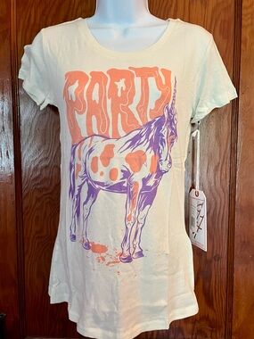Iron Fist Party Unicorn Tee - Cream with Peach & Lavender size M